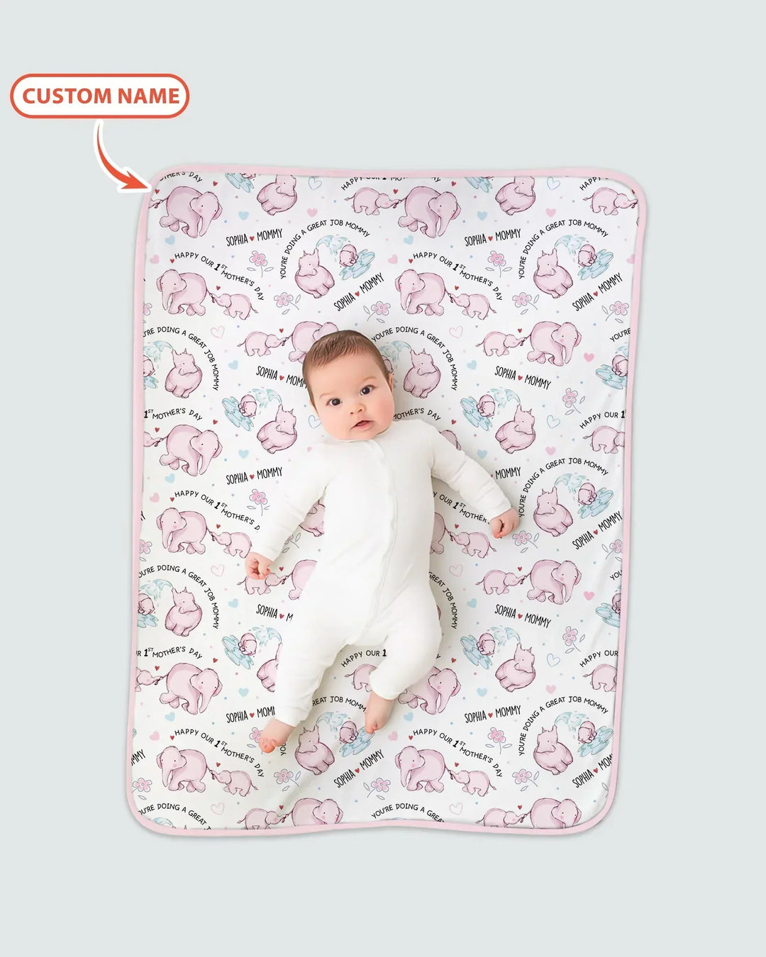Custom Name Mother & Baby Elephant Bamboo Blanket