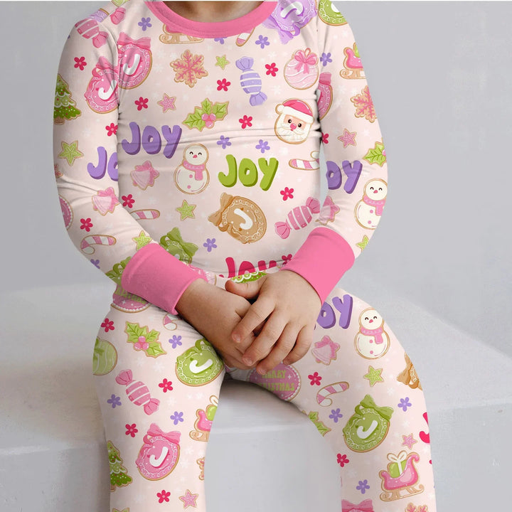 Custom Name Christmas Cookies Bamboo Two Piece Long Sleeve Pajama Set
