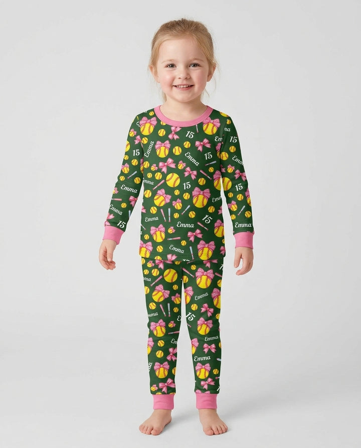 Little Softball Star Bamboo Two Piece Long Sleeve Pajama Set