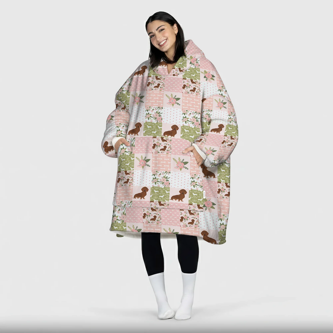 Floral Dachshund Grace Bamboo Blanket Hoodie