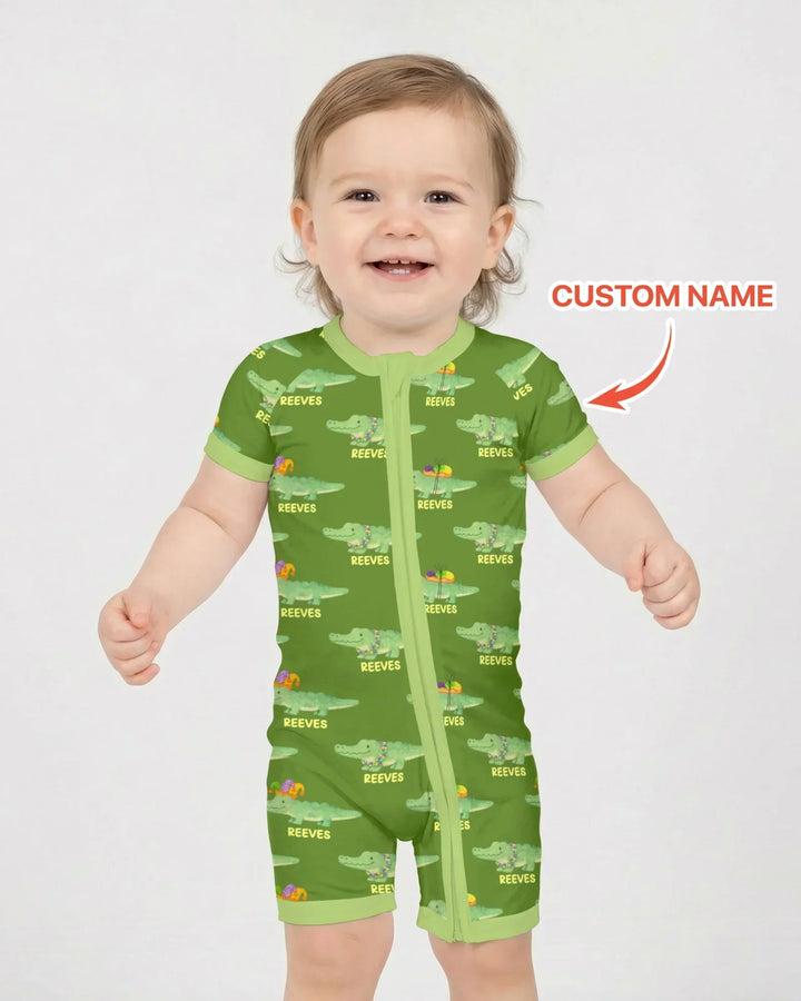 Custom Name Mardi Gras Gator Bamboo Shorty Zippy