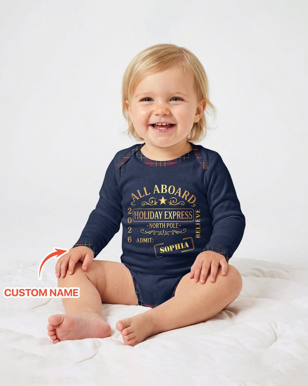 Custom Name North Pole Plaid Bamboo Bodysuit