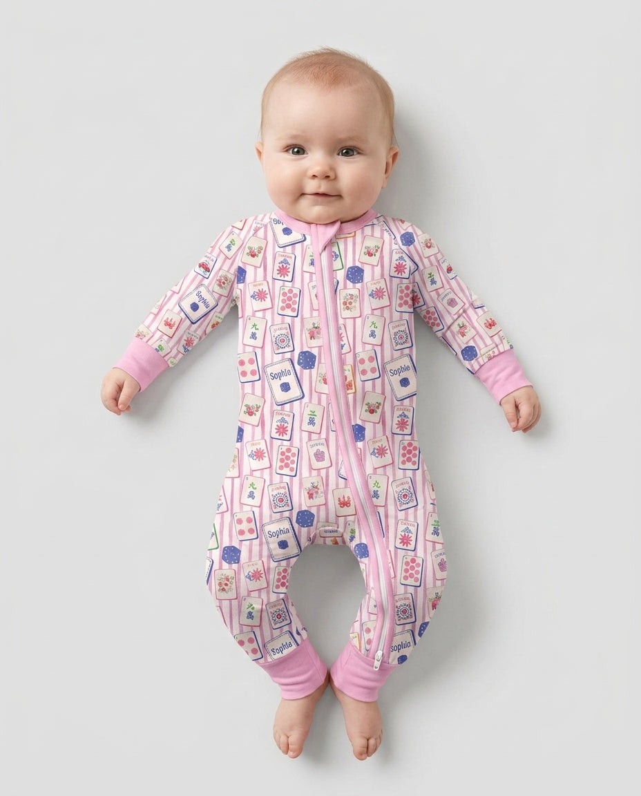 Coastal Mahjong Custom Name Mommy & Me Matching Bamboo Convertible Zippy