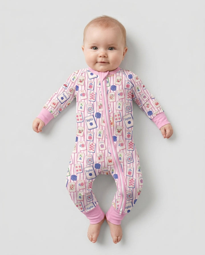 Coastal Mahjong Custom Name Mommy & Me Matching Bamboo Convertible Zippy