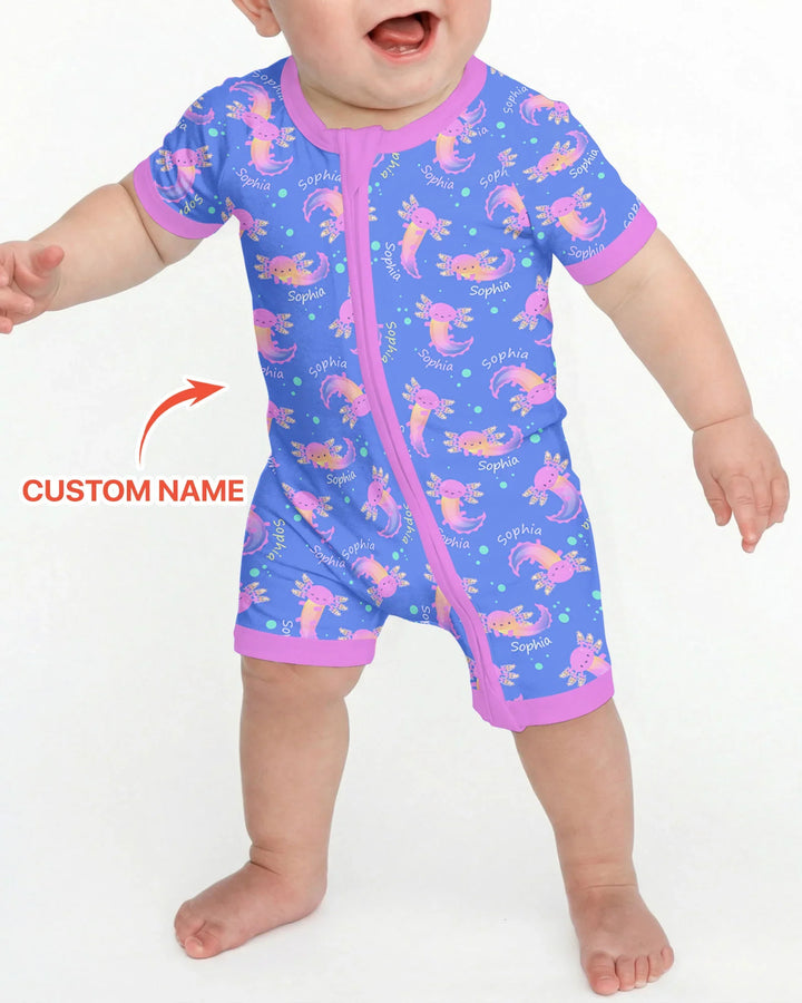 Axolotl Glow Custom Name Bamboo Shorty Zippy