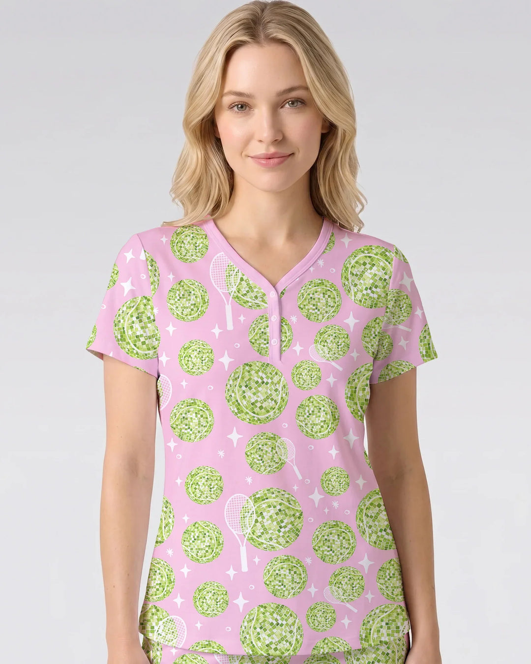 Tennis Disco Girl Party Matching Women Short Sleeve Short Pajama Set