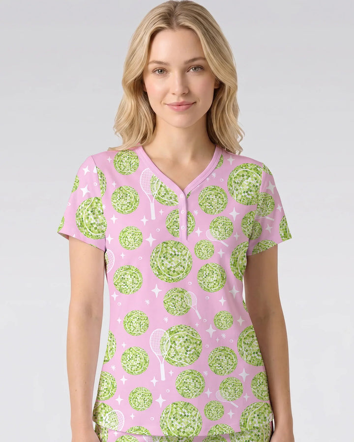Tennis Disco Girl Party Matching Women Short Sleeve Short Pajama Set