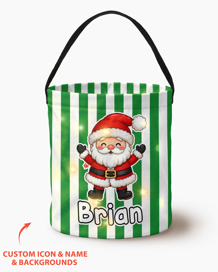 Persnalized Christmas Striped Festive Holiday Characters Led Light Bucket Bag
