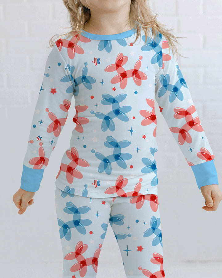 American Balloon Dog Party Bamboo Two Piece Long Sleeve Pajama Set