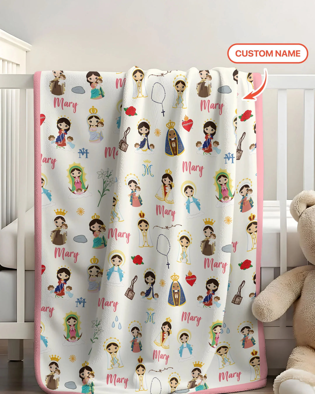 Custom Name Mother Mary Bamboo Blanket