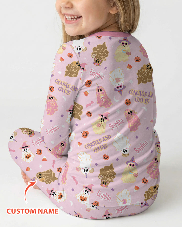 Pantasmas Mexican Halloween Custom Name Bamboo Two Piece Long Sleeve Pajama Set
