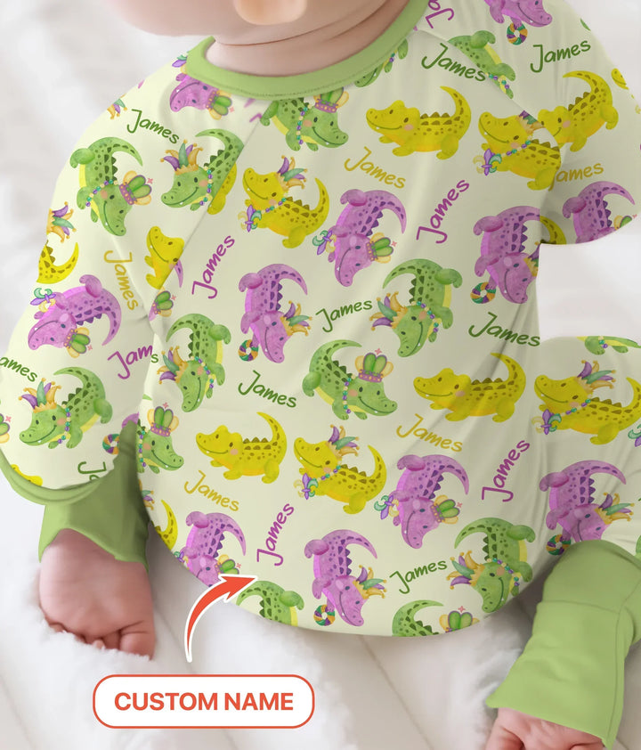 Custom Name Mardi Gras Alligator Bamboo Convertible Zippy