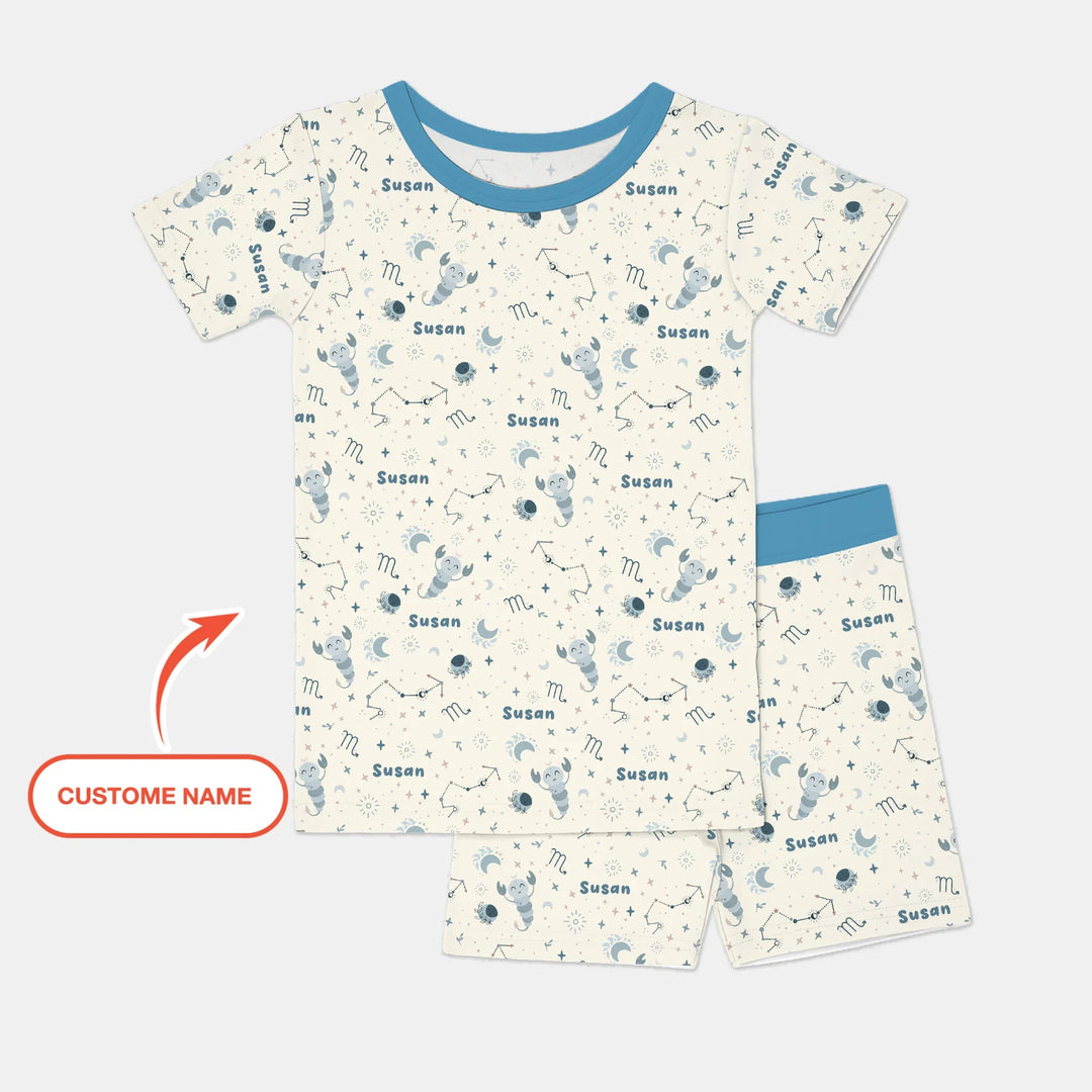 Bohemian Baby Zodiac Signs Custom Name Bamboo Two Piece Short Sleeve Shorts Pajama Set
