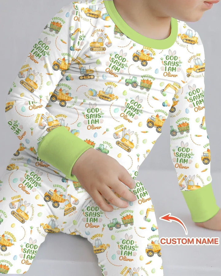 Happy Easter God Says I Am Custom Name Bamboo Two Piece Long Sleeve Pajama Set