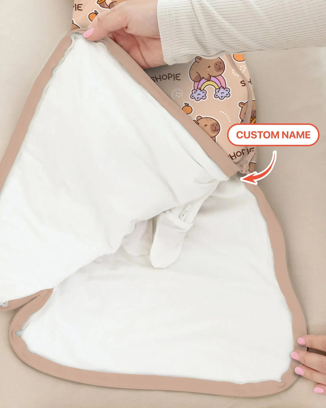 Custom Name Cute Capybara Bamboo Sleep Bag