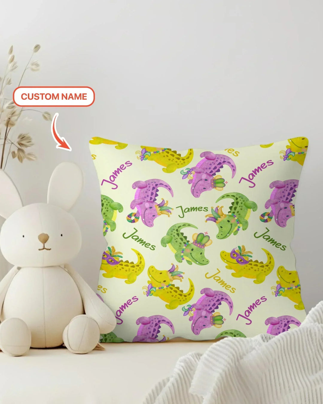 Custom Name Mardi Gras Alligator Bamboo Pillow Case