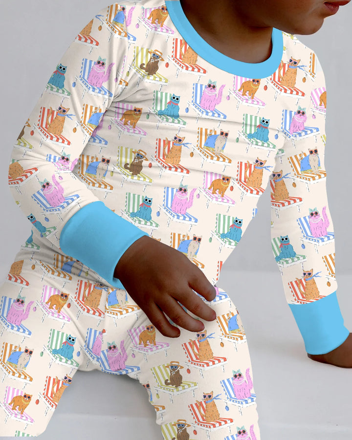 Meow Sunbathing Mommy & Me Matching Bamboo Two Piece Long Sleeve Pajama Set