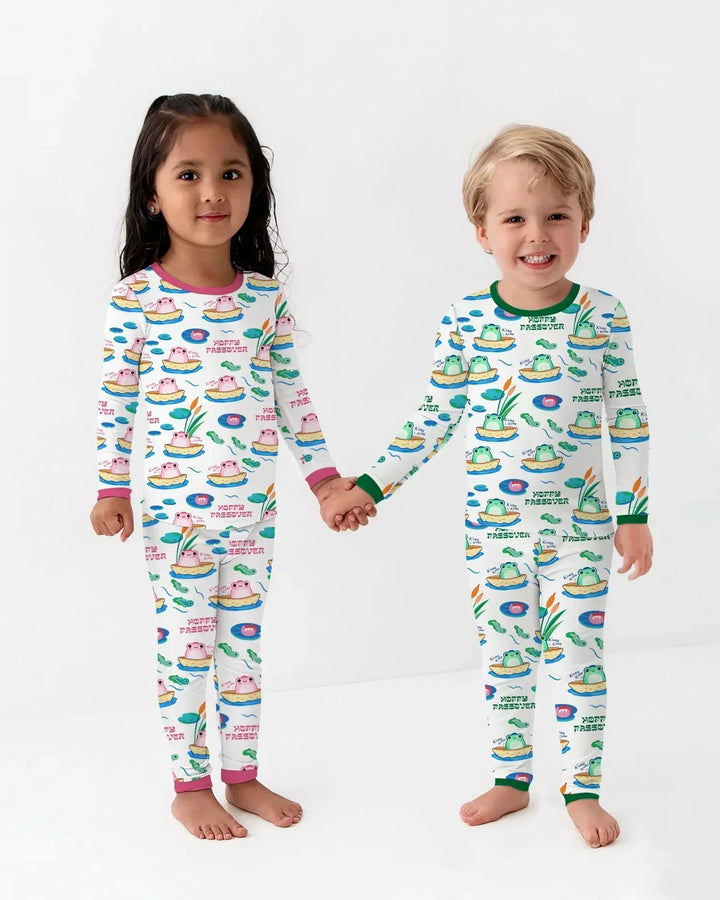 Hoppy Passover Family Matching Bamboo Two Piece Long Sleeve Pajama Set