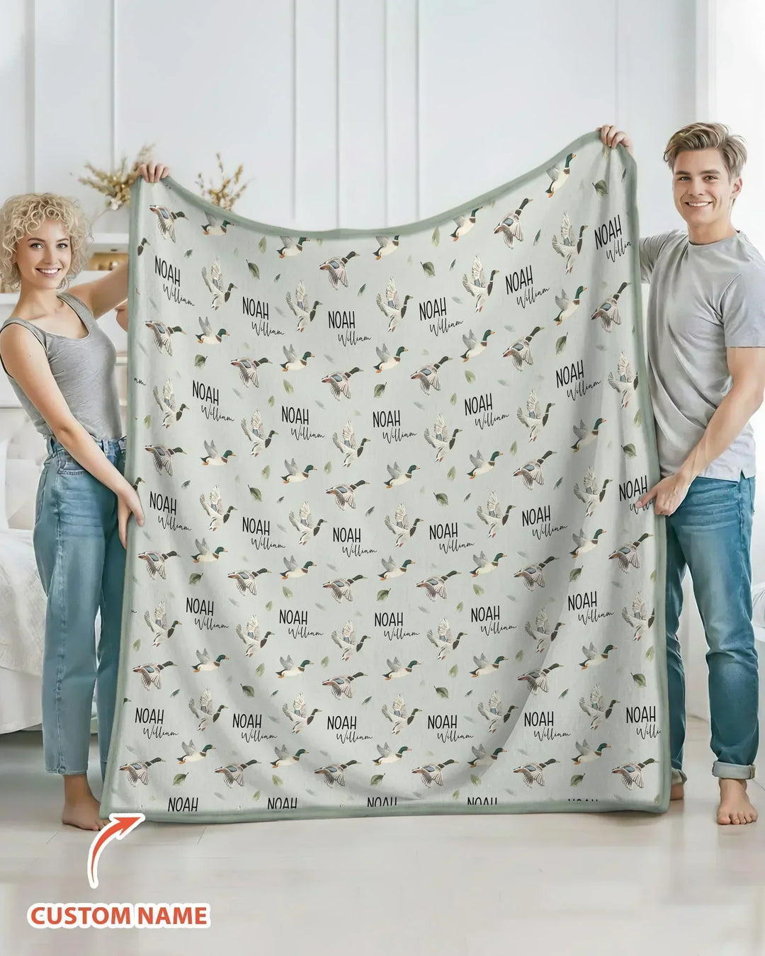 Custom Name Mallard Duck Bamboo Blanket