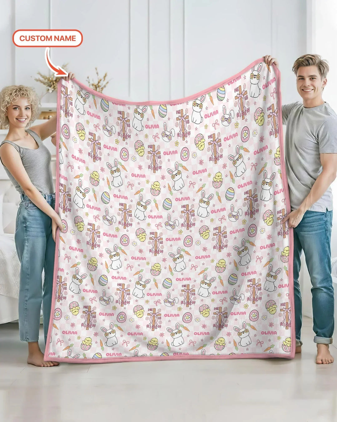Custom Name Retro Easter Bamboo Blanket
