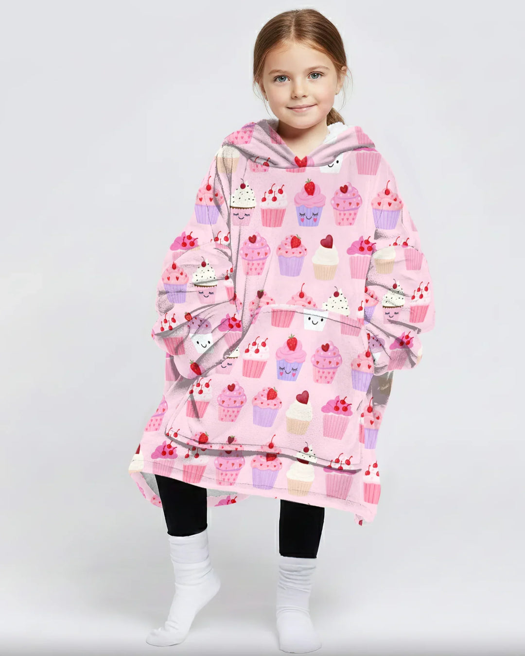 Valentine Emotional Cupcakes Wearable Bamboo Blanket Hoodie