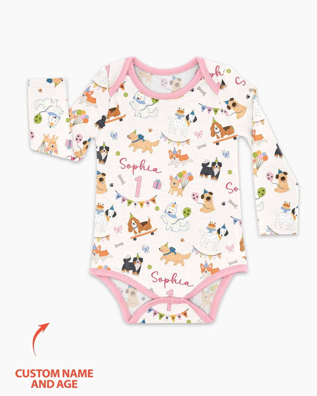 Custom Name Birthday Dogs Party Bamboo Bodysuit