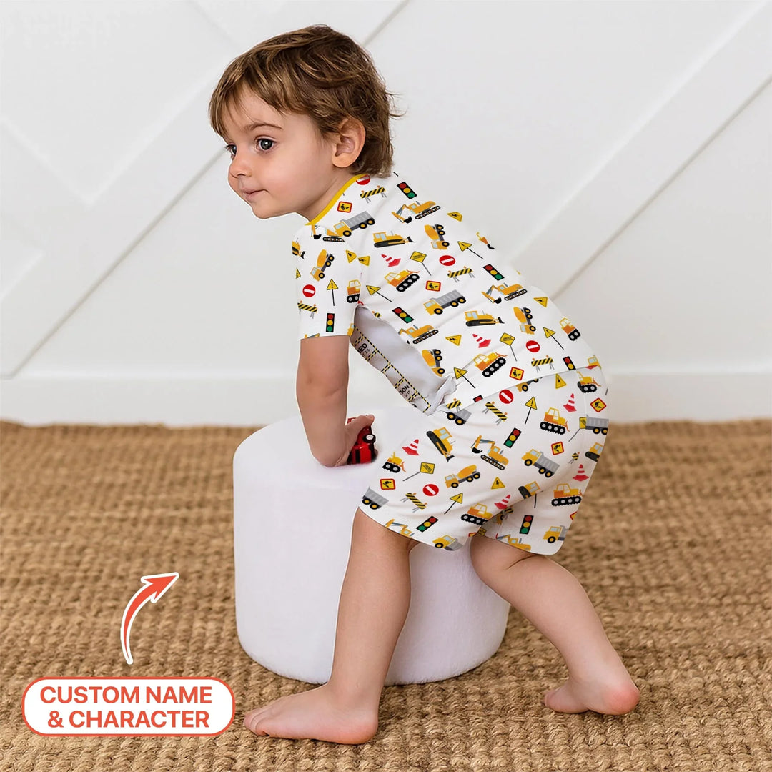 Custom Name God Says I Am Little Builder Letter in Bible Bamboo Two Piece Short Sleeve Shorts Pajama Set