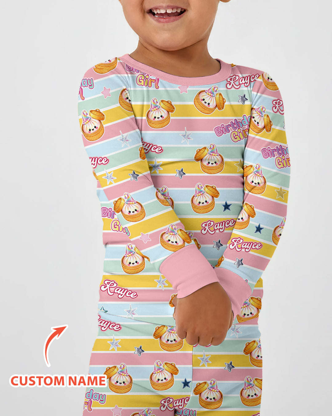 Custom Dumpling Birthday Girl  Bamboo Two Piece Long Sleeve Pajama Set
