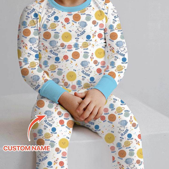 Custom Name Little's Kid into Universer Bamboo Two Piece Long Sleeve Pajama Set