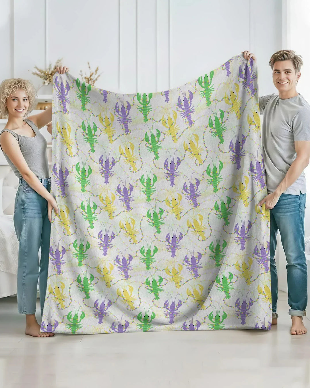 Mardi Gras Crawfish Family Matching Bamboo Blanket
