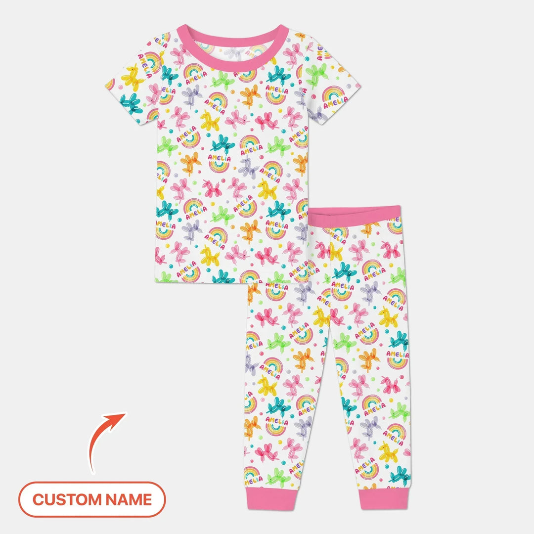 Sweet Balloon Dreams Custom Name Bamboo Two Piece Short Sleeve Pajama Set