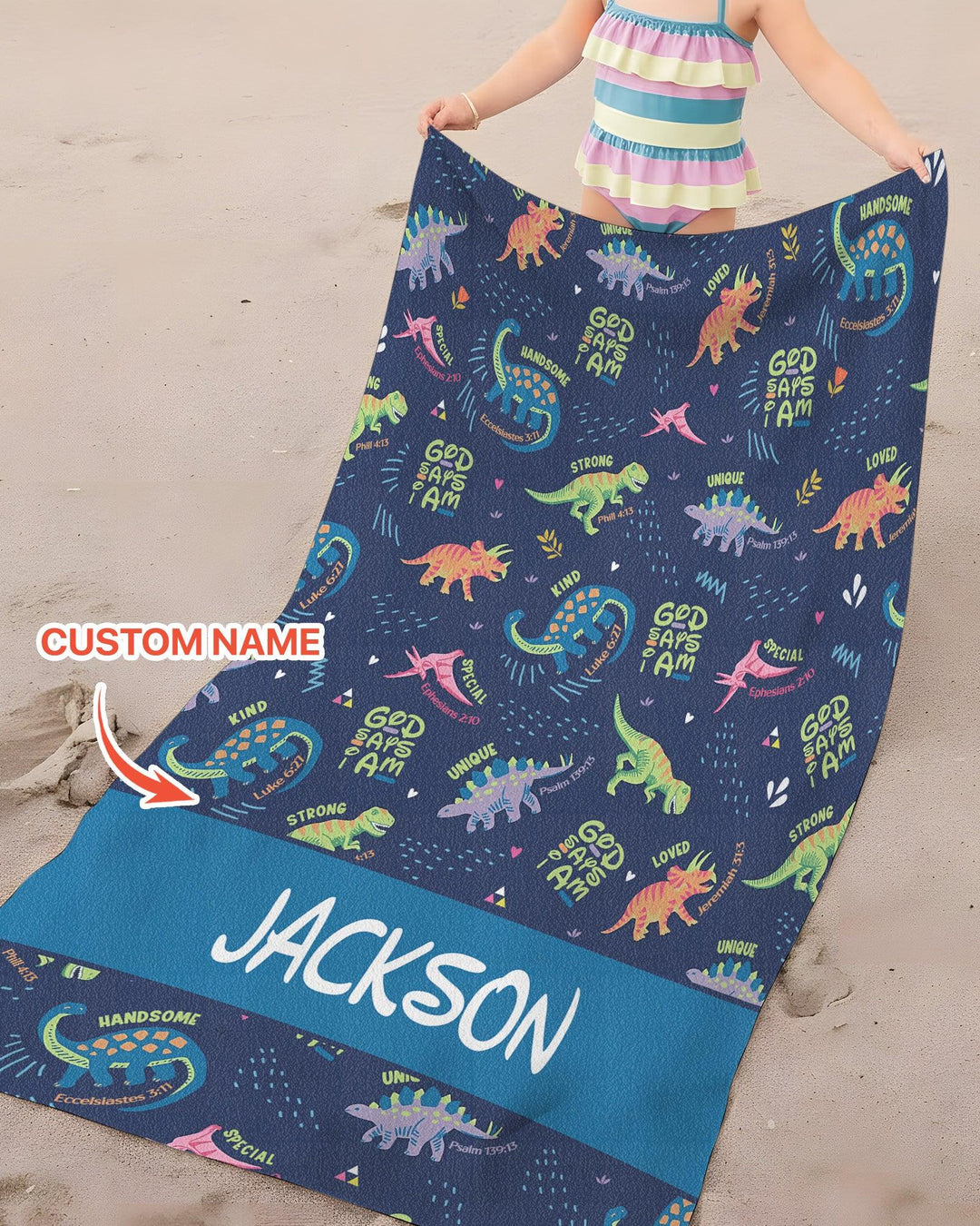 Custom Name God Says I Am Dinosaur Beach Towel
