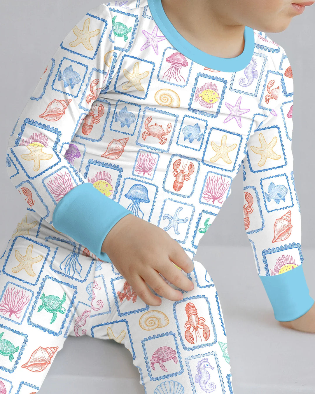 Coastal Treasures Family Matching Bamboo Two Piece Long Sleeve Pajama Set