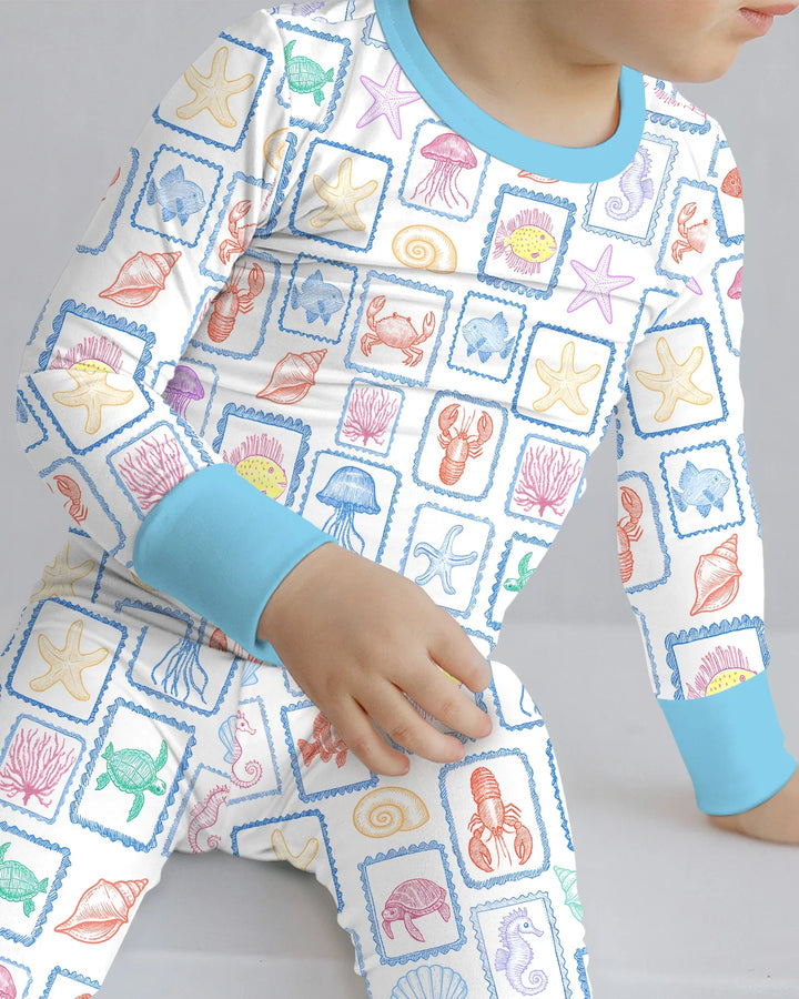 Coastal Treasures Family Matching Bamboo Two Piece Long Sleeve Pajama Set