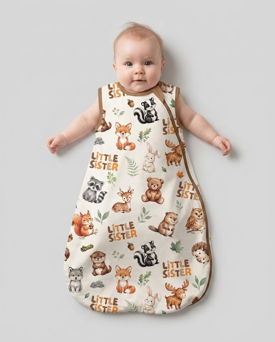 Custom Quote Woodland Animal Matching Sibling Bamboo Sleep Bag
