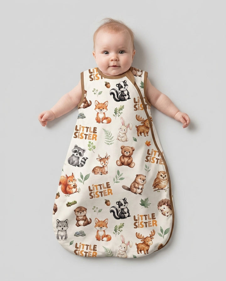 Custom Quote Woodland Animal Matching Sibling Bamboo Sleep Bag