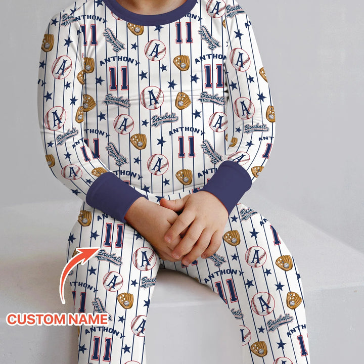 Custom Name Baseball Time Bamboo Two Piece Long Sleeve Pajama Set