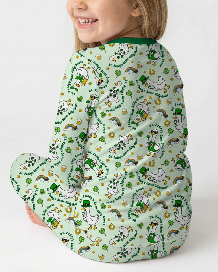 St. Patrick's Day Silly Goose Bamboo Two Piece Long Sleeve Pajama Set