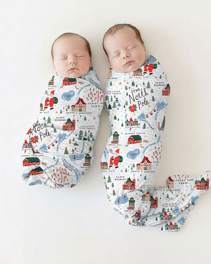 The North Pole Map swaddle blanket
