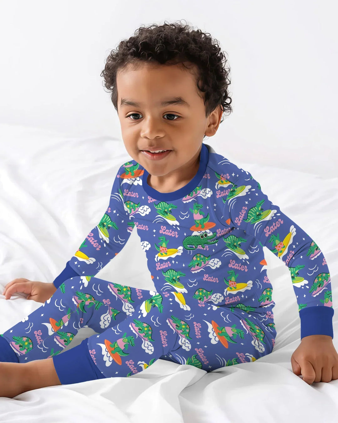 Embroidered Summer Alligator Bamboo Two Piece Long Sleeve Pajama Set