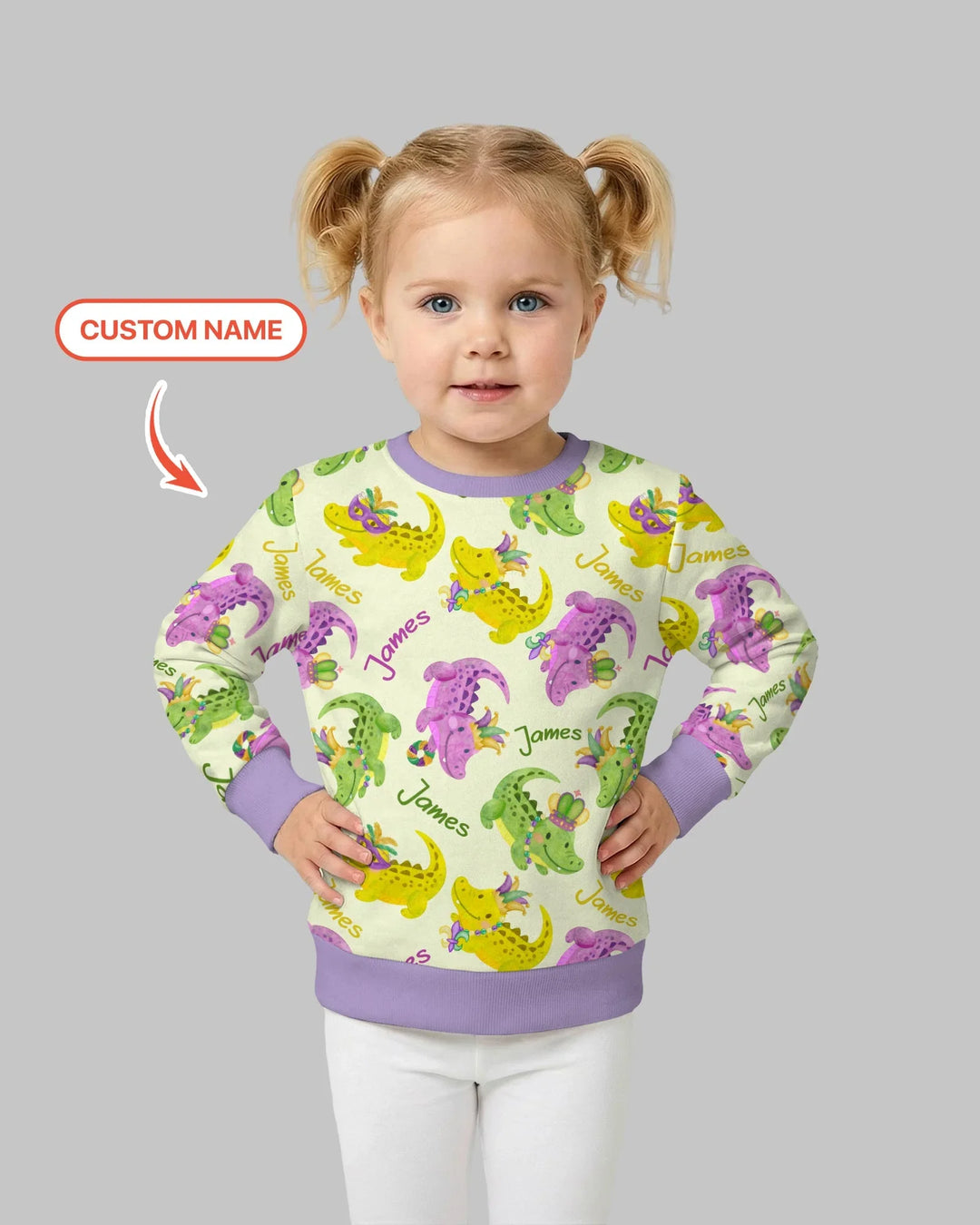 Custom Name Mardi Gras Alligator Bamboo Crewneck Sweatshirt