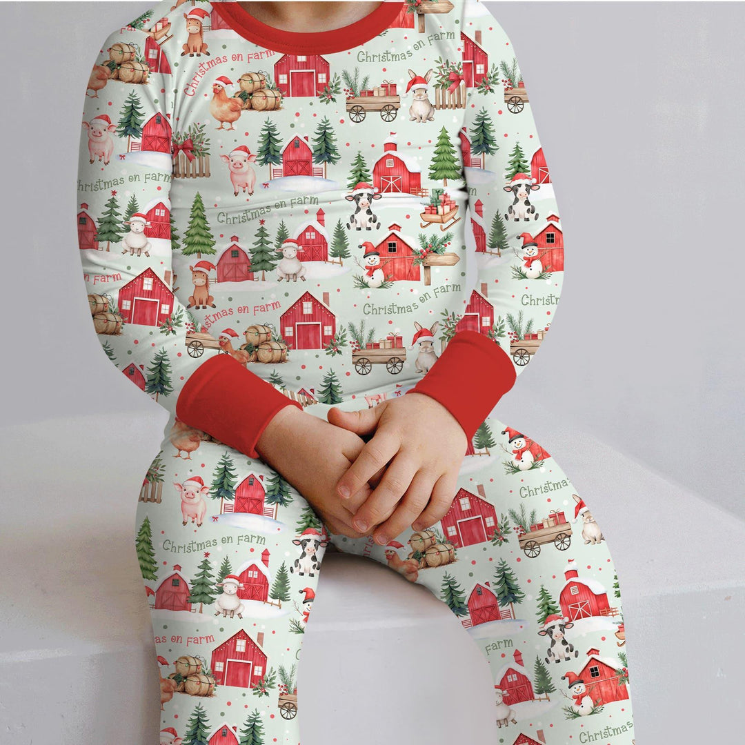 Christmas on Farm Bamboo Two Piece Long Sleeve Pajama Set