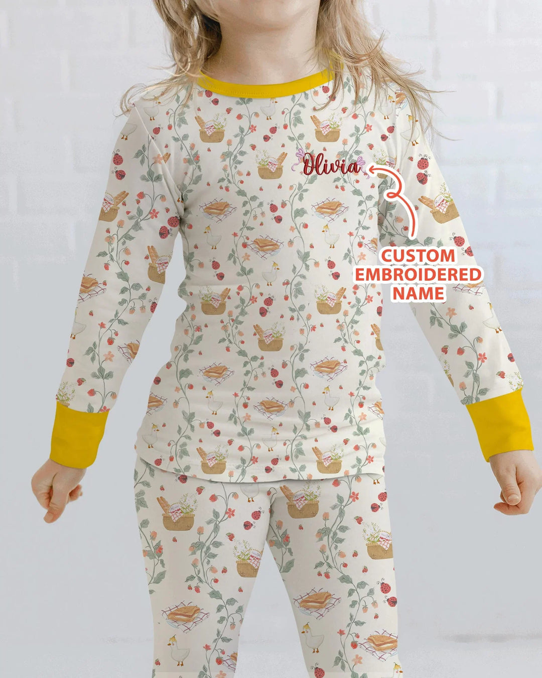 Custom Name Embroidered Picnic Time Bamboo Two Piece Long Sleeve Pajama Set