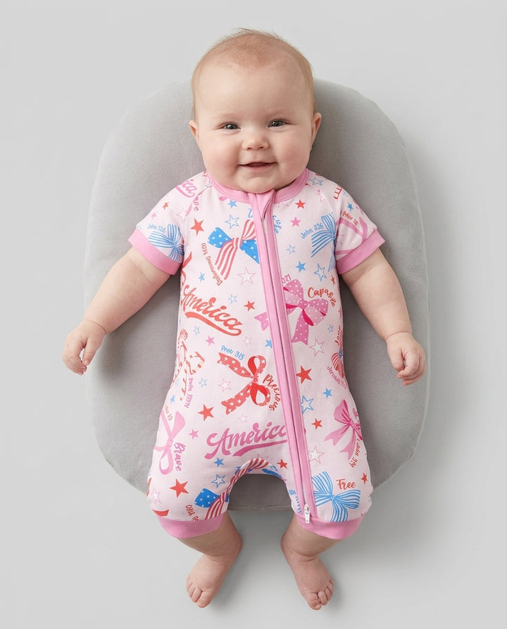 Pink Girly Patriotic Bamboo Shorty Zippy