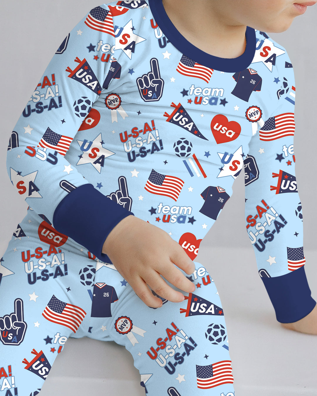 Soccer Party Team USA Bamboo Two Piece Long Sleeve Pajama Set