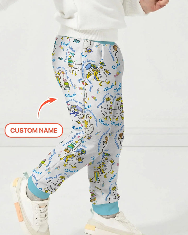 Custom Name Goose Happy 100 Days Of School Bamboo Jogger