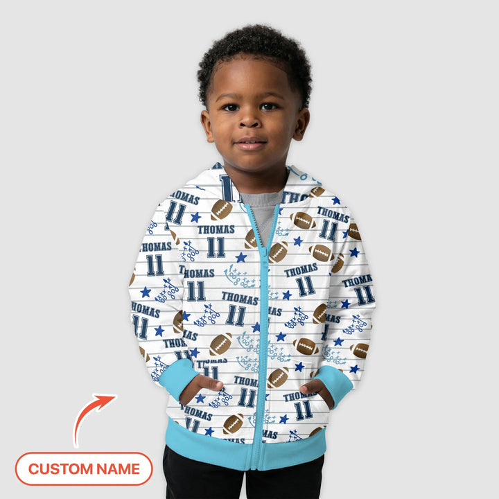 Custom Name Football Time Bamboo Zip Hoodie