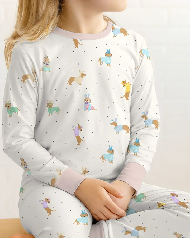Easter Dachshund Bamboo Two Piece Long Sleeve Pajama Set