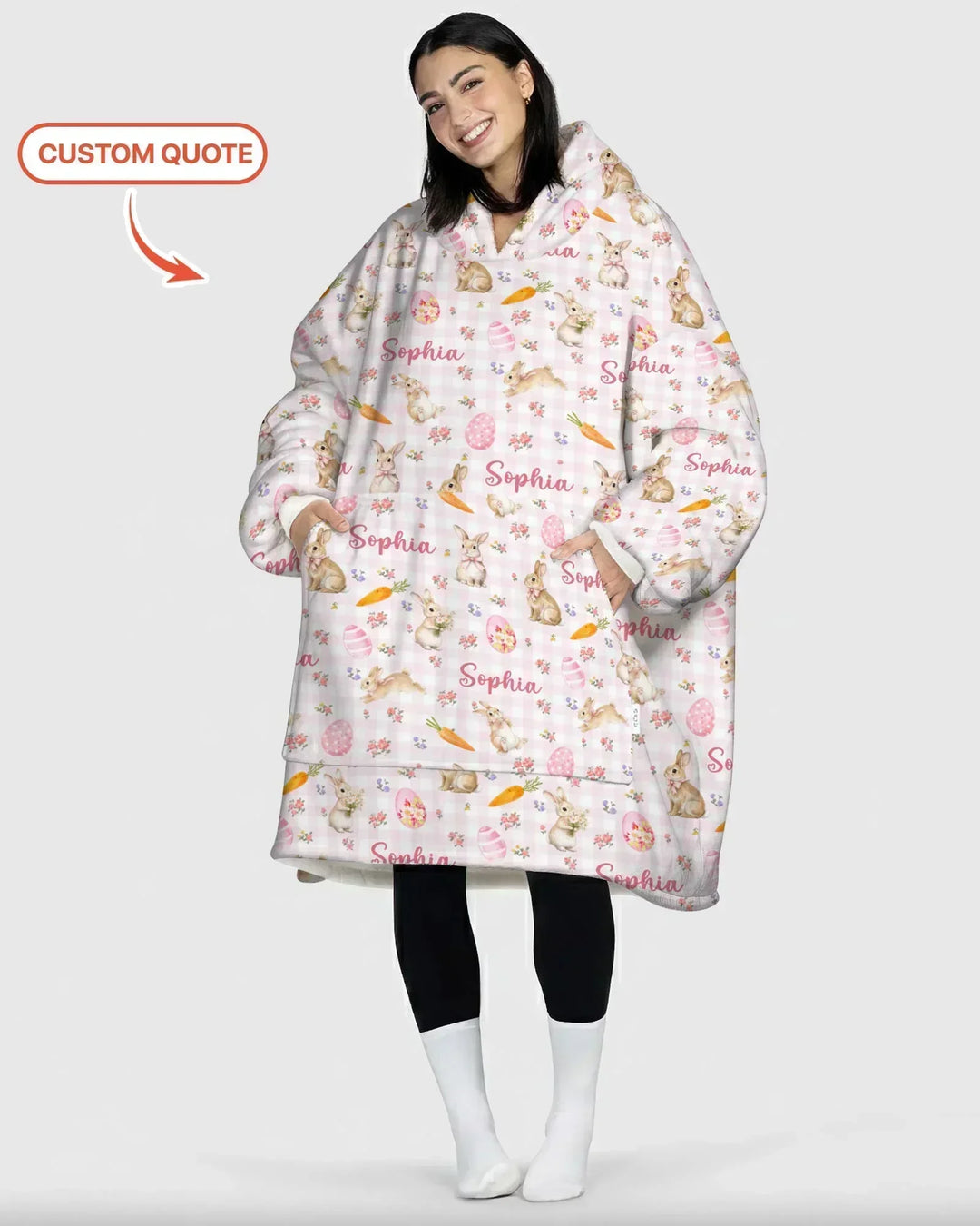 Custom Name Bunny Garden Bamboo Blanket Hoodie