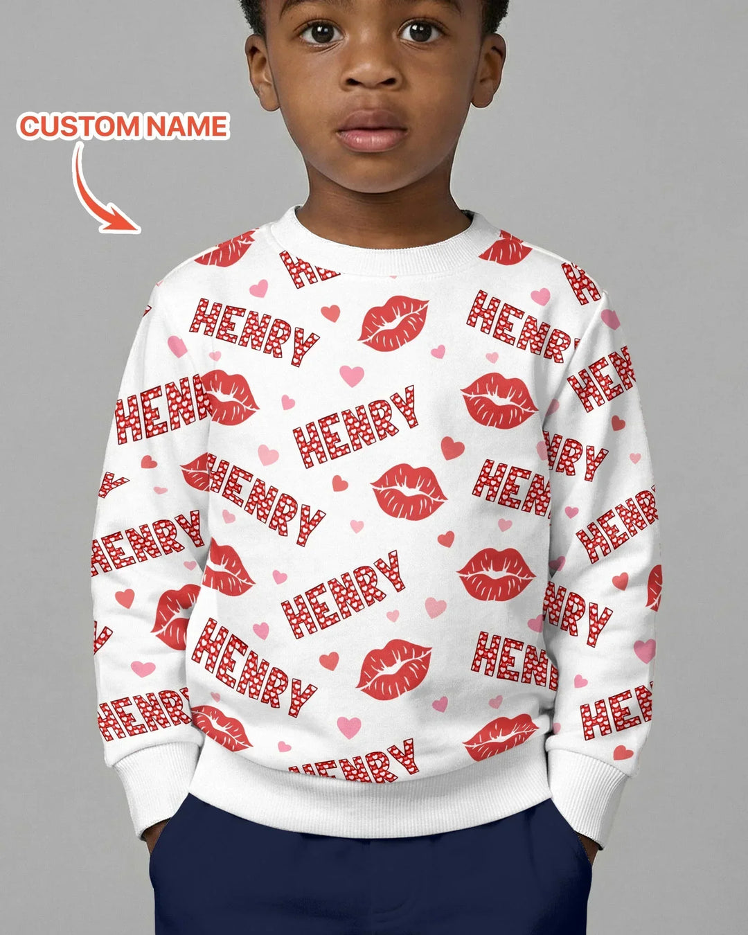Custom Name Valentine Kiss Bamboo Crewneck Sweatshirt